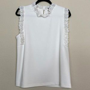 Ann Taylor Lace Ruffle Mock Neck Shell Top White Sleeveless